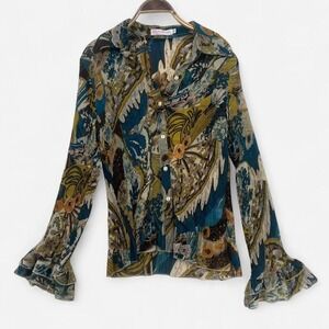 Y2K Retro Funky Button Up Blouse With Bell Sleeves
